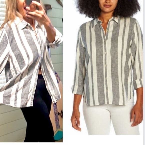 ⭐️Orvis LadiesLong Sleeve Linen Blend Top, Island Stripe Navy/White,Size X-Large - Picture 7 of 12
